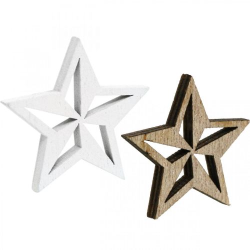 Article Étoiles en bois décoration à disperser décorative Noël blanc/naturel 3,5 cm 48 pcs