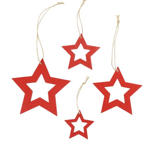Floristik24 Étoiles en bois décoration décoration cintre étoile en bois rouge 6/8/10/12cm 16 pcs