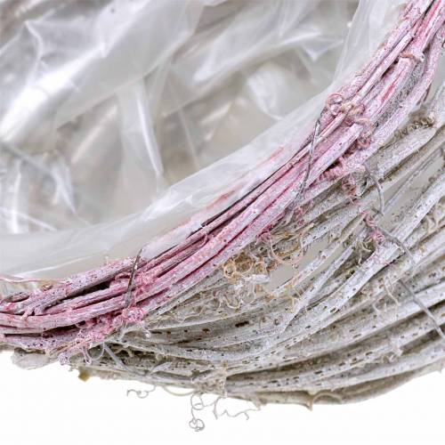 Corbeille à fleurs avec anse blanc-vieux rose 35cm × 17cm H25cm
