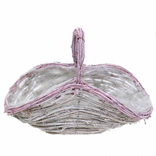 Floristik24 Corbeille à fleurs avec anse blanc-vieux rose 35cm × 17cm H25cm