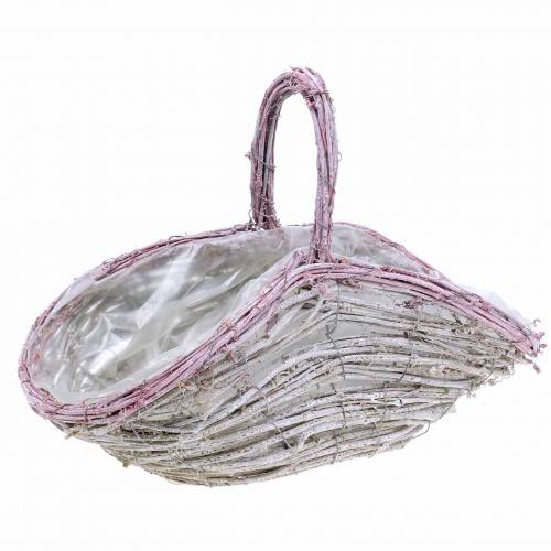 Corbeille à fleurs avec anse blanc-vieux rose 35cm × 17cm H25cm