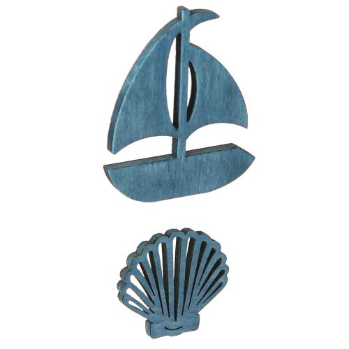 Article Déco en bois Coquillage, bateau Bleu et blanc, 2,5/4cm, 72p