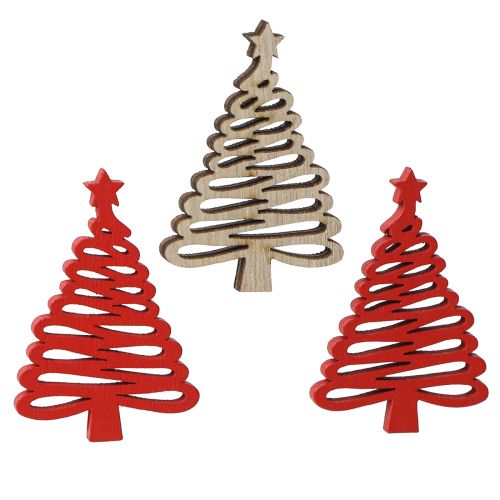 Pièces à disperser en bois de sapin avec étoile rouge naturel 3x4,5cm 72 pcs