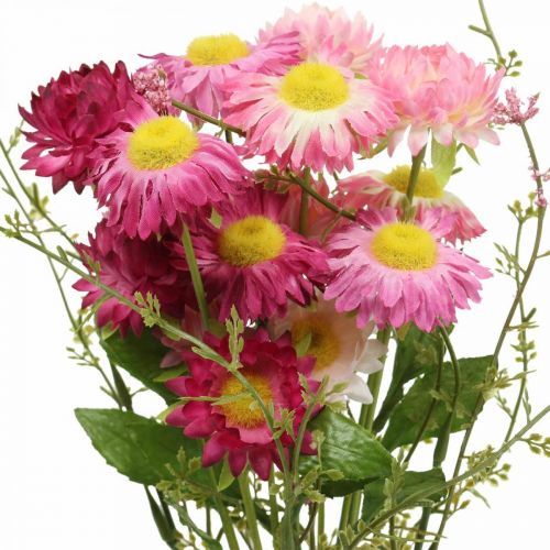 Article Rhodanthe rose-rose, fleurs en soie, plante artificielle, bouquet de fleurs en paille L46cm