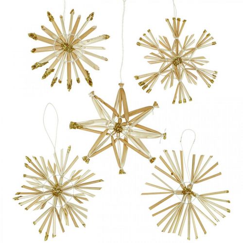 Floristik24 Set d&#39;étoiles en paille pailletées dorées décorations de Noël Ø8cm 24 pcs
