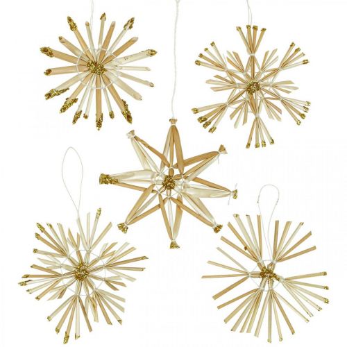 Floristik24 Paille Etoiles Paillettes Or Set Décorations de Noël Ø8cm 24pcs