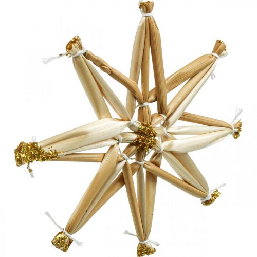 Article Set d&#39;étoiles en paille pailletées dorées décorations de Noël Ø8cm 24 pcs