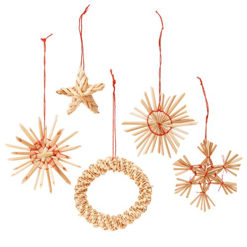 Article Étoiles en paille Décorations pour sapin de Noël paille rouge naturel Ø4-6cm 17 pcs