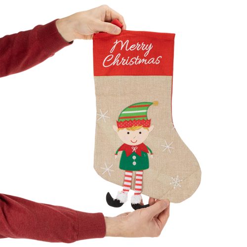 Lot de 3 chaussettes de Noël en tissu avec motifs Rouge et Beige 50 cm | Floristik24.fr