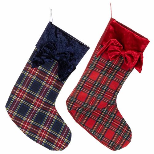 Lot de 2 bottes de Noël à carreaux rouges et bleus avec nœud, 43 cm, à suspendre acheter | Floristik24.fr