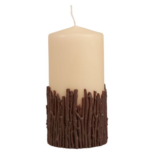 Floristik24 Bougie pilier branches décor bougie rustique beige 150/70mm 1pc