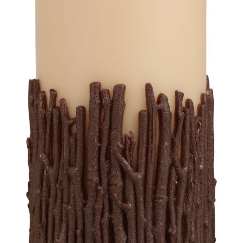 Article Bougie pilier branches décor bougie rustique beige 150/70mm 1 pièce