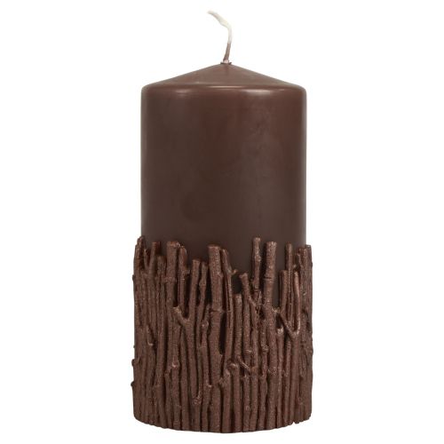 Bougie pilier branches décor bougie marron foncé 150/70mm 1 pièce