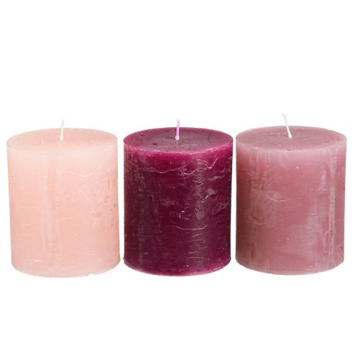 Bougies piliers uni 3 couleurs Berry 70×80mm 12 pcs