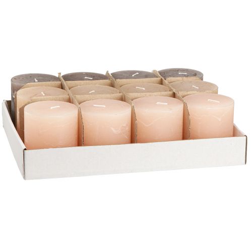 Article Bougies piliers unies 3 couleurs marron 70×80mm 12 pcs