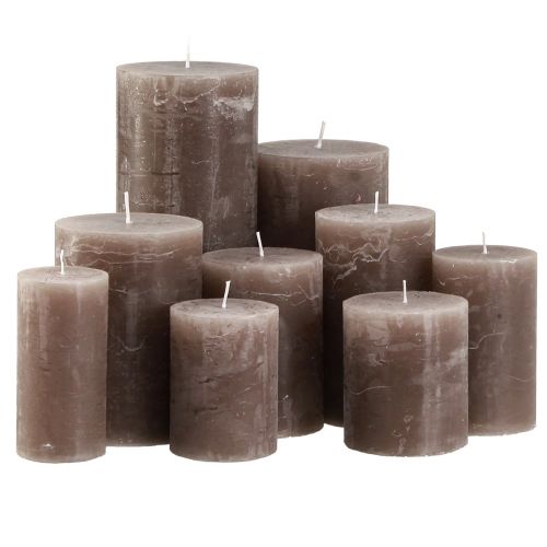 Bougies piliers, uni marron, différentes tailles