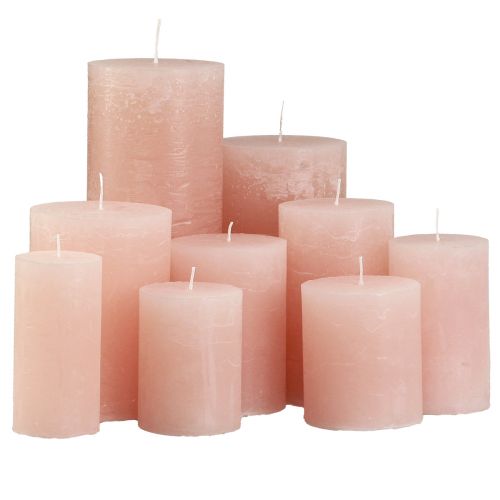 Article Bougies piliers de couleur unie rose clair différentes tailles