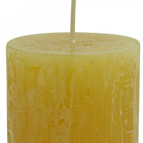 Article Bougies pilier Bougies colorées rustiques jaune 60/110mm 4pcs