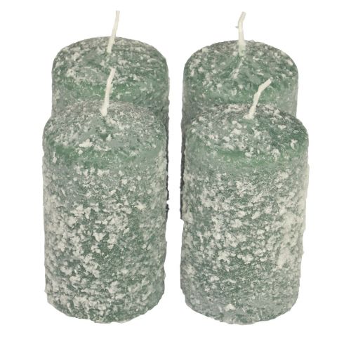 Floristik24 Bougies piliers Bougies de Noël d&#39;hiver vert 60×100mm 4pcs