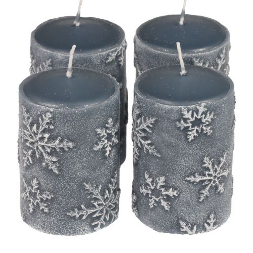 Bougies piliers bougies bleues flocons de neige 100/65mm 4pcs