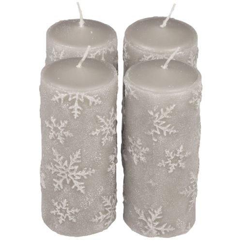 Article Bougies piliers bougies grises flocons de neige 150/65mm 4pcs