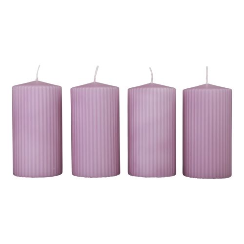 Article Bougies piliers bougies rainurées lilas décoration 70/130mm 4pcs