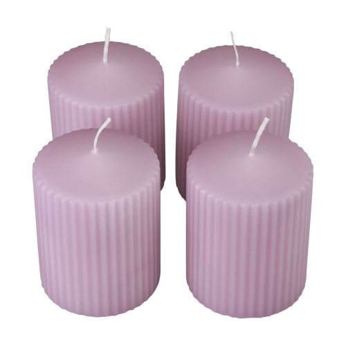 Bougies piliers bougies rainurées lilas décoration 70/90mm 4pcs