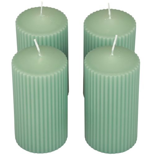 Bougies piliers vertes émeraude rainurées 70/130 mm 4 pièces