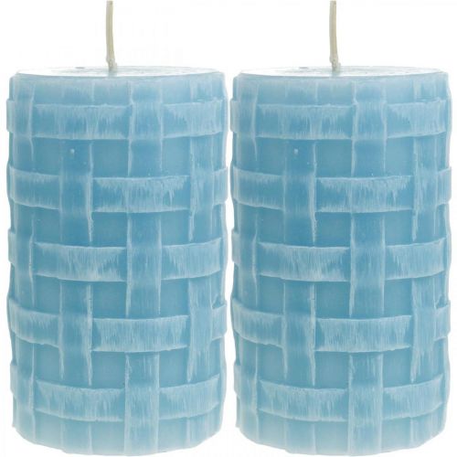 Floristik24 Bougies en cire motif panier, bougies piliers, bougies Rustique bleu clair 110/65 2pcs