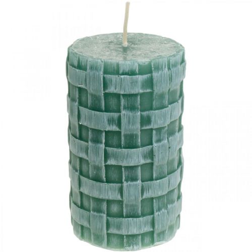 Article Bougies avec motif tressé, bougies pilier Vert rustique, décoration bougie 110/65 2pcs