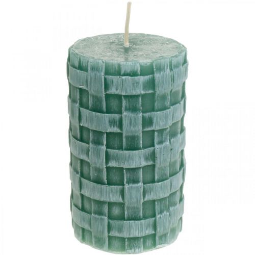 Bougies avec motif tressé, bougies piliers vert rustique, décoration de bougies 110/65 2 pcs