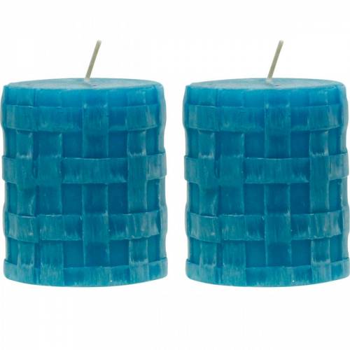 Bougies pilier Rustique 80/65 bougie décoration bougie turquoise 2pcs