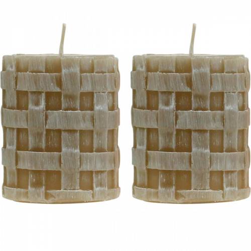 Floristik24 Bougies piliers Rustic Brown 80/65 bougies décoration de bougies rustiques 2 pcs