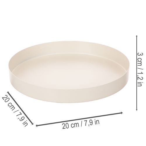 Plateau décoratif rond en métal 20 cm crème pour intérieur | Floristik24.fr