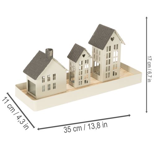Ensemble de maisons en métal avec plateau, 3 pièces, gris, 35 cm | Floristik24.fr