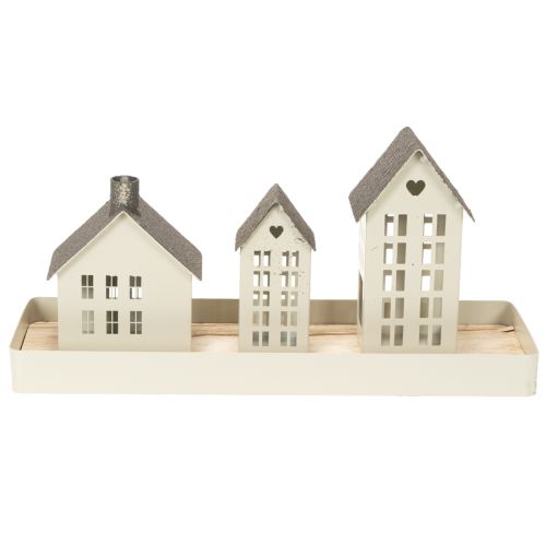 Ensemble de maisons en métal avec plateau, 3 pièces, gris, 35 cm | Floristik24.fr