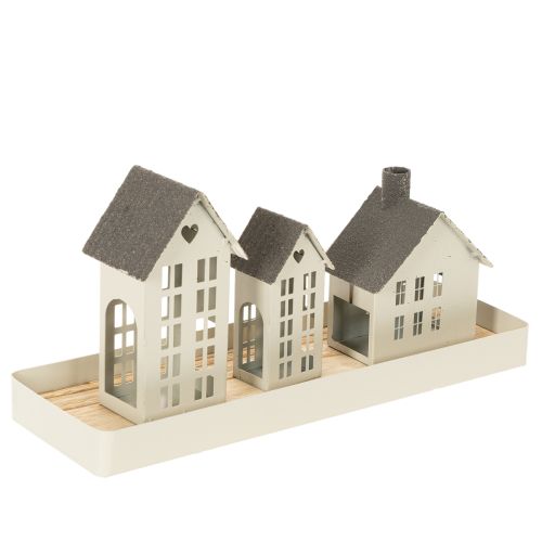 Ensemble de maisons en métal avec plateau, 3 pièces, gris, 35 cm | Floristik24.fr