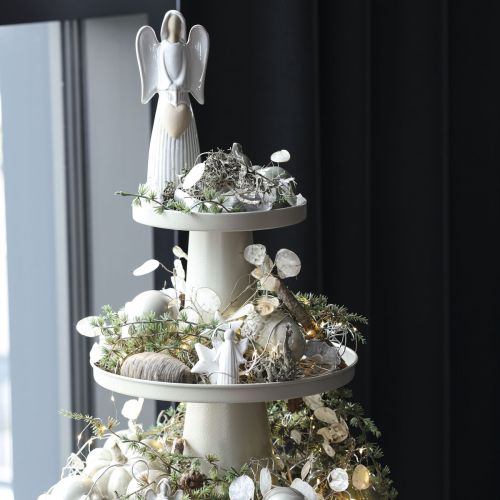 Plateau décoratif rond avec pied en métal crème 30 cm pour décoration intérieure | Floristik24.fr