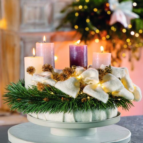 Plateau décoratif rond en métal beige 30 cm pour plantes et bougies | Floristik24.fr
