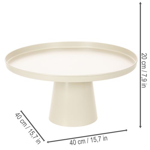 Plateau décoratif rond beige en métal Ø40 cm avec pied haut | Floristik24.fr