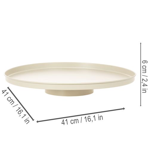 Plateau décoratif en métal rond 41 cm beige pour intérieur | Floristik24.fr