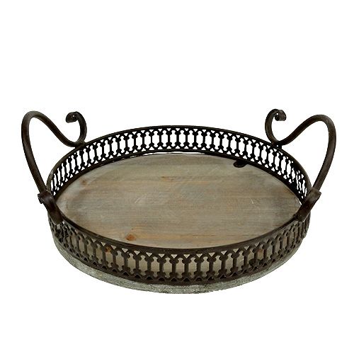 Floristik24 Plateau avec anses Ø20cm H8,5cm marron