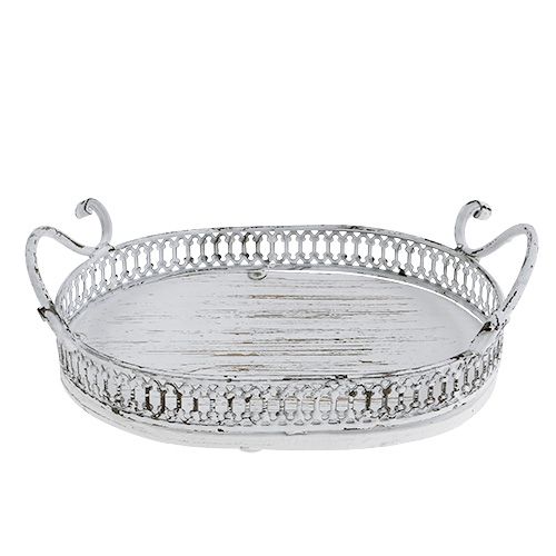 Article Plateau avec anses ovale 23cm x 17,5cm H7,5cm blanc