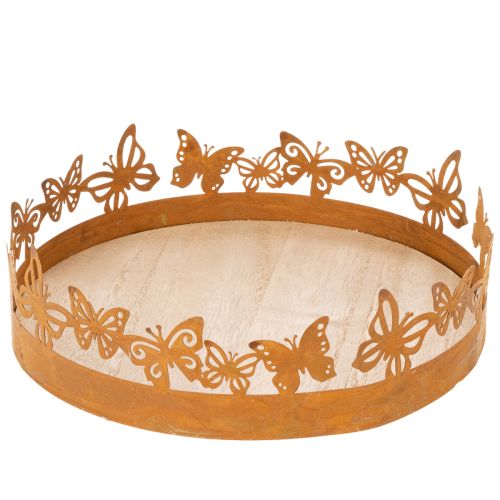 Plateau à papillons, motif printanier, décoration de table, ornement en métal, finition rouillée, Ø 20 cm x H 6,5 cm acheter | Floristik24.fr