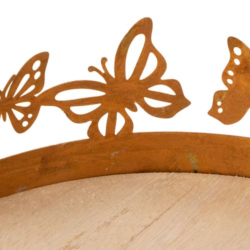Plateau à papillons, motif printanier, décoration de table, ornement en métal, finition rouillée, Ø 20 cm x H 6,5 cm | Floristik24.fr