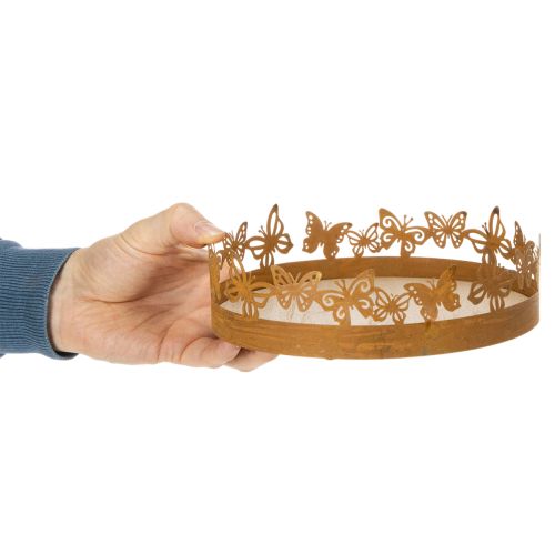 Plateau à papillons, motif printanier, décoration de table, ornement en métal, finition rouillée, Ø 20 cm x H 6,5 cm | Floristik24.fr