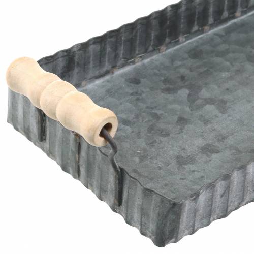 Floristik24 Plateau décoratif avec poignées en bois zinc argenté 24 × 12,5cm