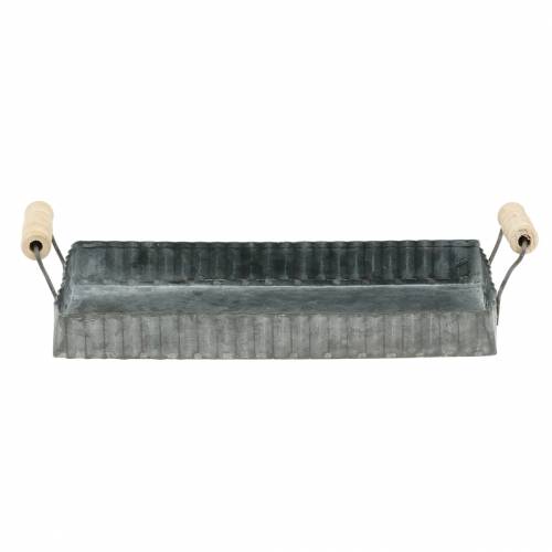 Floristik24 Plateau décoratif avec poignées en bois zinc argenté 24 × 12,5cm