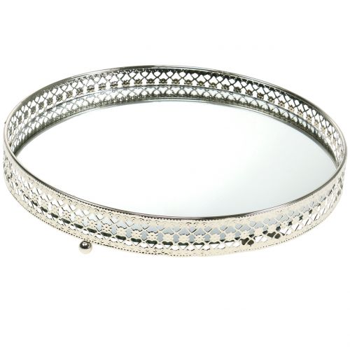 Floristik24 Plateau miroir en verre argenté Ø25cm
