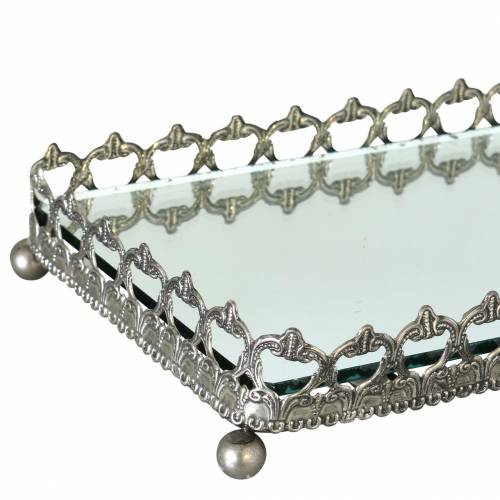 Floristik24 Plateau décoratif avec fond miroir argent antique 53cm x 18cm